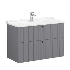 Vitra Root Groove 69466 Lavabo Dolabı, İki Çekmeceli, 100 Cm, Mat Gri, Klasik Lavabolu